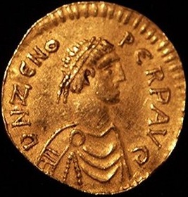 Zeno Eastern Roman Byzantine Emperor second reign 476-491       tremissis  from the Constantinople Mint  Location TBD